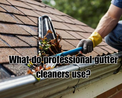 Gutter cleaner actively cleaning roof gutters.