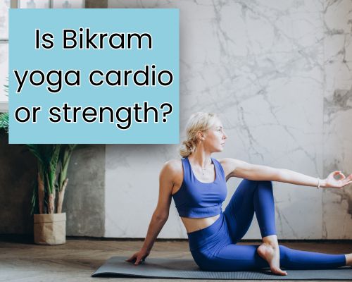 Woman’s focus sharp in Bikram yoga heat.